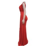 Solid Color Sleeveless Deep V Neck Maxi Dress BY-C7061