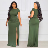 Short Sleeve Solid Color Split Maxi Dress GYLY-10529