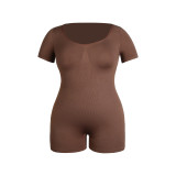 Solid Color Short Sleeve Shapewear Romper  GMDI-32197