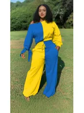 Plus Size Contrast Color Patchwork 2 Piece Pants Sets  SMD-2046