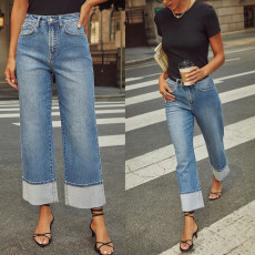 Loose Rolled Hem Washed Nine-minute Jeans GKNF-TSX-11035