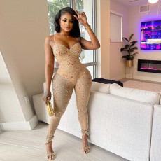 See Through Mesh Hot Drill Jumpsuit CYA-900953