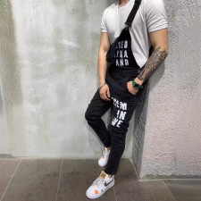 Men's Plus Size Letter Print Back Pants Jumpsuit GDMY-7262