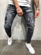 Men's Plus Size Skinny Letter Patch Pencil Jeans  GDMY-818
