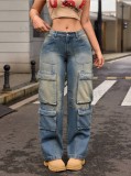 Multi-pocket Straight Leg Washed Jeans GKNF-TSX-11038