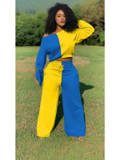 Plus Size Contrast Color Patchwork 2 Piece Pants Sets  SMD-2046
