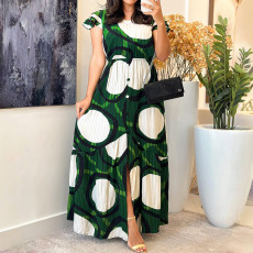 O Neck Print Ruffle Sleeve Maxi Dress GYLY-10541
