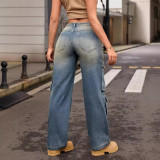 Multi-pocket Straight Leg Washed Jeans GKNF-TSX-11038