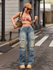 Multi-pocket Straight Leg Washed Jeans GKNF-TSX-11038