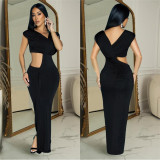 Solid Color Sleeveless Deep V Neck Maxi Dress BY-C7061