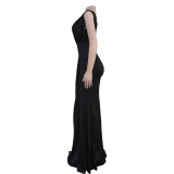 Solid Color Sleeveless Deep V Neck Maxi Dress BY-C7061