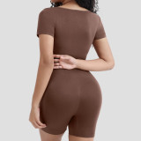 Solid Color Short Sleeve Shapewear Romper  GMDI-32197