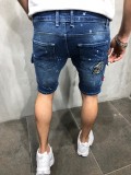 Men's Plus Size Print Holes Washed 5 Point Jean GDMY-1912
