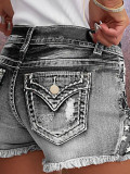 Fashion Embroidered Holes Denim Shorts GDMY-G157