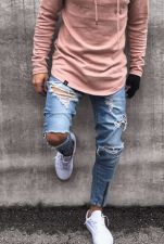 Men's Plus Size  Holes Zipper Pencil Jeans GDMY-11058