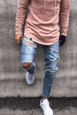 Men's Plus Size  Holes Zipper Pencil Jeans GDMY-11058