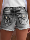 Fashion Embroidered Holes Denim Shorts GDMY-G157