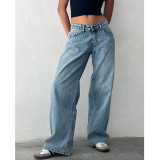 Solid Color Washed Wide Leg Jeans GDMY-12176