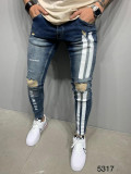 Men's Stripe Color Block Holes Jeans GDMY-1996