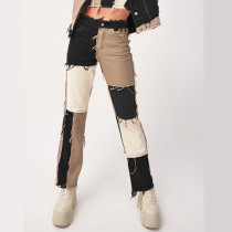 Color Block Patchwork Loose Stripe Jeans GDMY-GL003