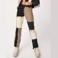 Color Block Patchwork Loose Stripe Jeans GDMY-GL003