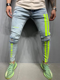 Men's Stripe Color Block Holes Jeans GDMY-1996