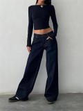 Washed Loose Solid Color Straight Jeans GDMY-12154
