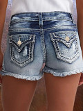 Fashion Embroidered Holes Denim Shorts GDMY-G157