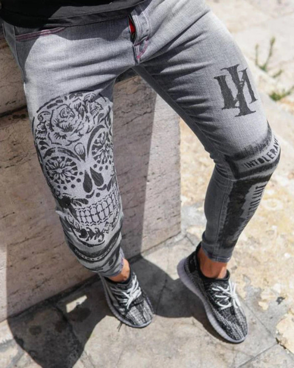 Men's Plus Size Print Tight Pencil Jeans GDMY-2012
