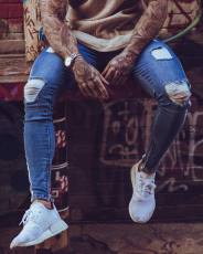 Men's Holes Zipper Holes Patchwork Jeans GDMY-1063