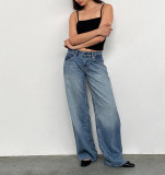 Solid Color Washed Wide Leg Jeans GDMY-12176