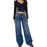 Solid Color Washed Wide Leg Jeans GDMY-12176