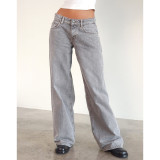 Solid Color Washed Wide Leg Jeans GDMY-12176