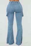 Fashion Solid Color Denim Flare Back Pants GDMY-LF003