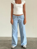 Washed Loose Solid Color Straight Jeans GDMY-12154