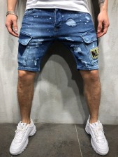 Men's Plus Size Print Holes Washed 5 Point Jean GDMY-1912