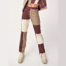 Color Block Patchwork Loose Stripe Jeans GDMY-GL003