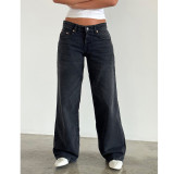 Solid Color Washed Wide Leg Jeans GDMY-12176