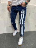 Men's Stripe Color Block Holes Jeans GDMY-1996