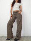 Washed Loose Solid Color Straight Jeans GDMY-12154