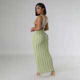 Solid Color Sleeveless Tie Up Backless Long Skint Set YF-10751
