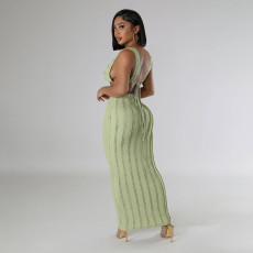 Solid Color Sleeveless Tie Up Backless Long Skint Set YF-10751