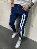 Men's Stripe Color Block Holes Jeans GDMY-1996