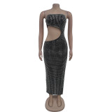 Hot Drill Warp Chest Hollow Out Maxi Dress GFYX-7057