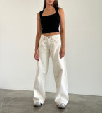Washed Loose Solid Color Straight Jeans GDMY-12154