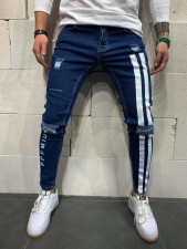 Men's Stripe Color Block Holes Jeans GDMY-1996