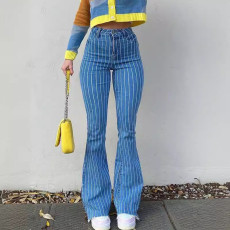 High Waist Stripe Print Flare Jeans GDMY-G10001