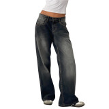 Washed Loose Solid Color Straight Jeans GDMY-12154