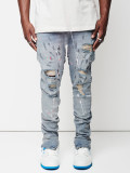 Men's Washed Slim Holes Pencil Jean GDMY-G113