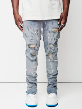 Men's Washed Slim Holes Pencil Jean GDMY-G113